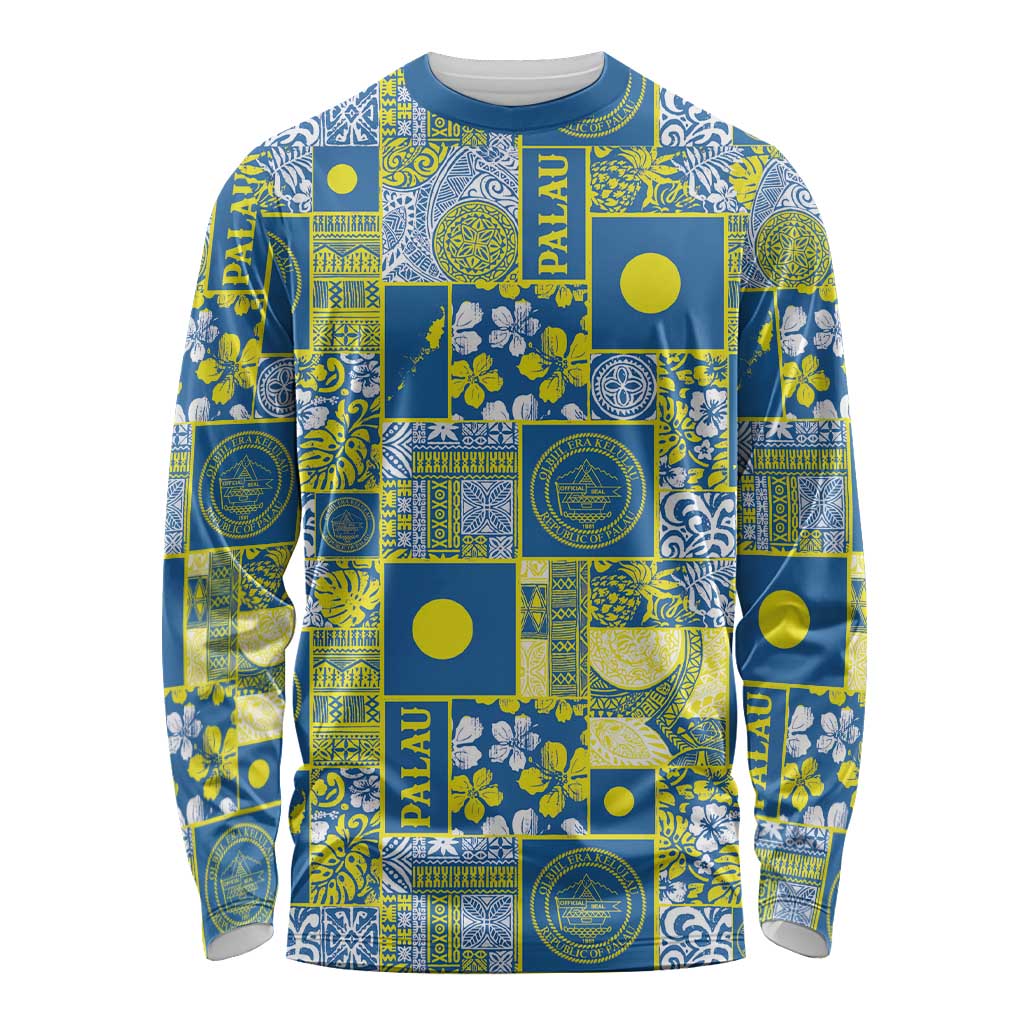 Palau Ungil Kurismas Long Sleeve Shirt Pacific Patchwork Xmas Vibes - Polynesian Pride
