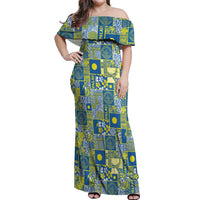 Palau Ungil Kurismas Off Shoulder Maxi Dress Pacific Patchwork Xmas Vibes - Polynesian Pride