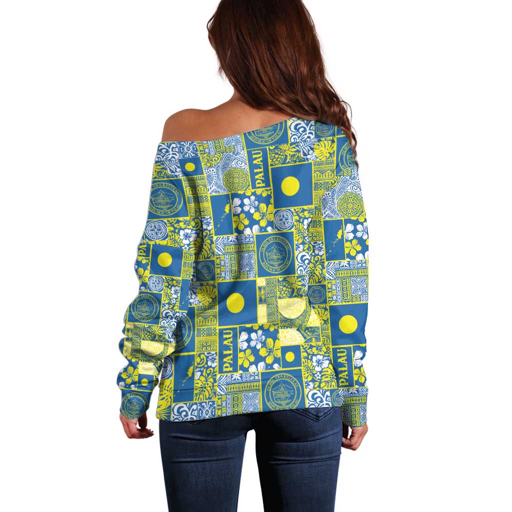 Palau Ungil Kurismas Off Shoulder Sweater Pacific Patchwork Xmas Vibes - Polynesian Pride