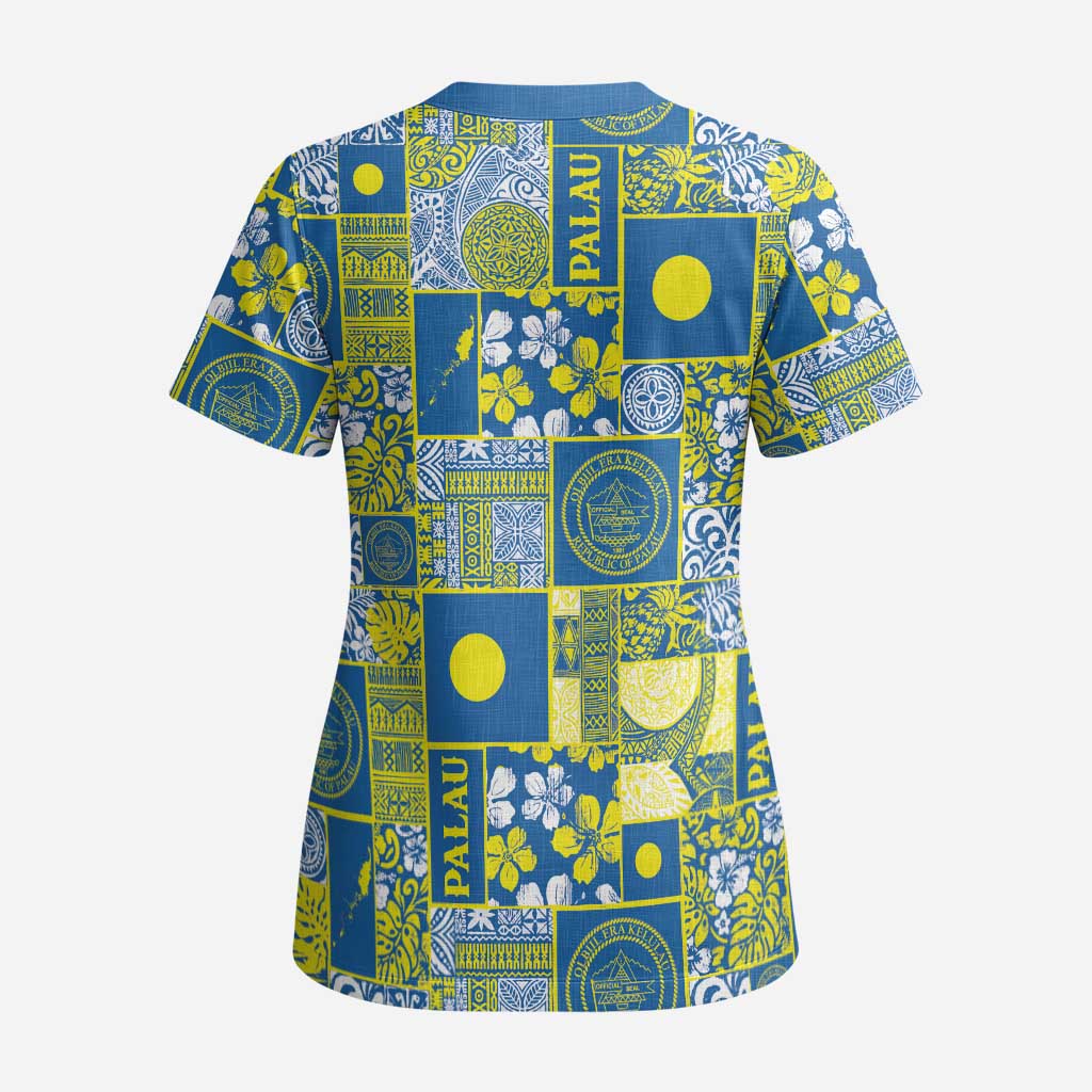 Palau Ungil Kurismas Scrub Top Pacific Patchwork Xmas Vibes - Polynesian Pride