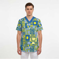Palau Ungil Kurismas Scrub Top Pacific Patchwork Xmas Vibes - Polynesian Pride
