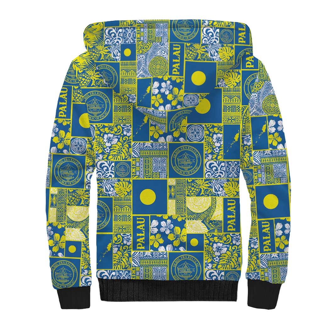 Palau Ungil Kurismas Sherpa Hoodie Pacific Patchwork Xmas Vibes - Polynesian Pride