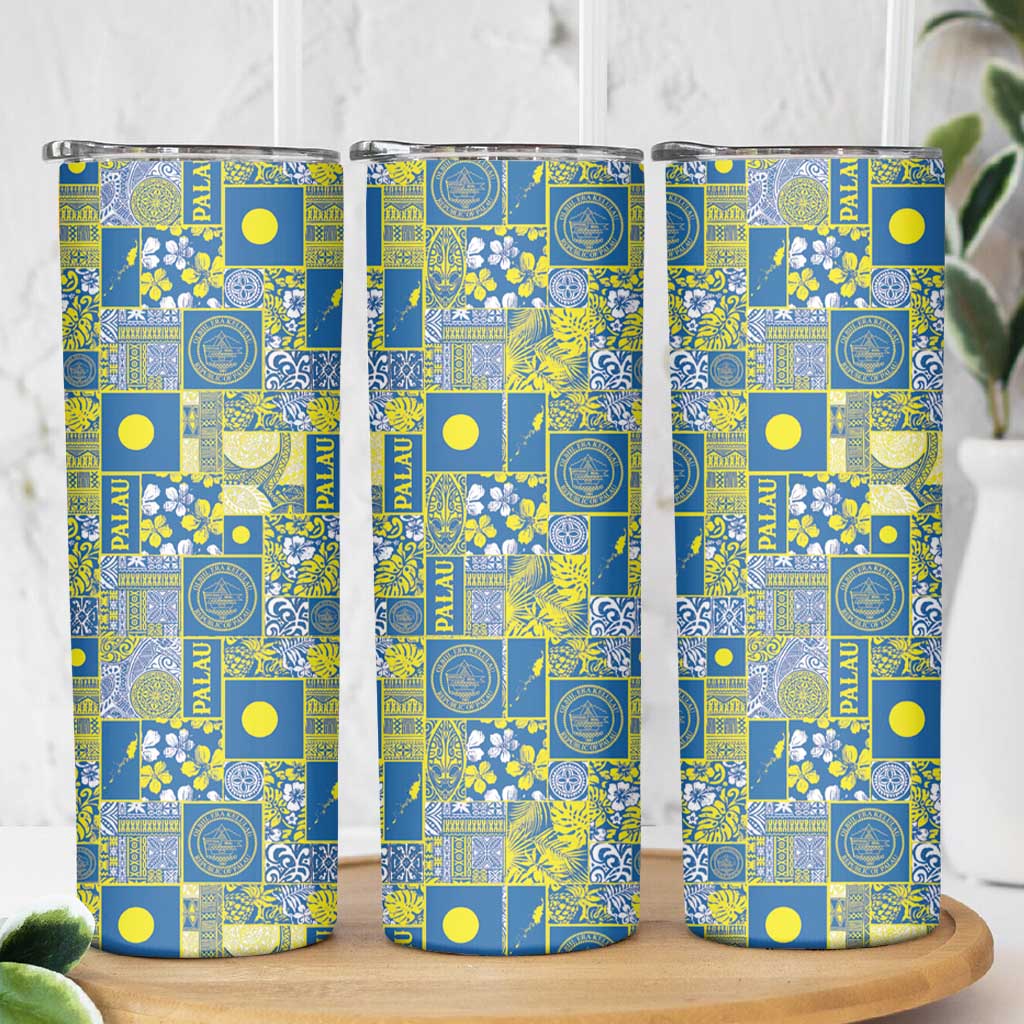 Palau Ungil Kurismas Skinny Tumbler Pacific Patchwork Xmas Vibes LT9 - Polynesian Pride