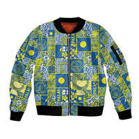 Palau Ungil Kurismas Sleeve Zip Bomber Jacket Pacific Patchwork Xmas Vibes - Polynesian Pride