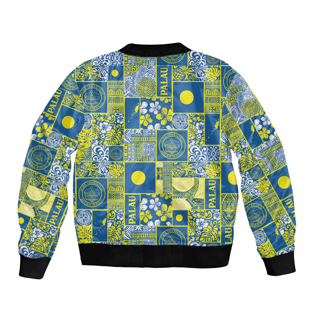 Palau Ungil Kurismas Sleeve Zip Bomber Jacket Pacific Patchwork Xmas Vibes - Polynesian Pride