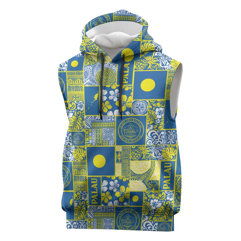 Palau Ungil Kurismas Sleeveless Hoodie Pacific Patchwork Xmas Vibes - Polynesian Pride