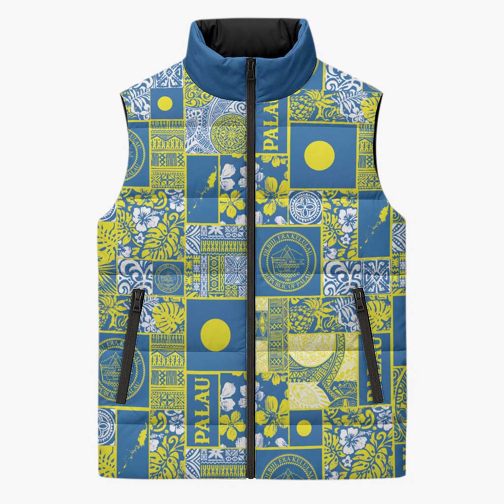 Palau Ungil Kurismas Sleeveless Puffer Jacket Pacific Patchwork Xmas Vibes LT9 Unisex Green - Polynesian Pride