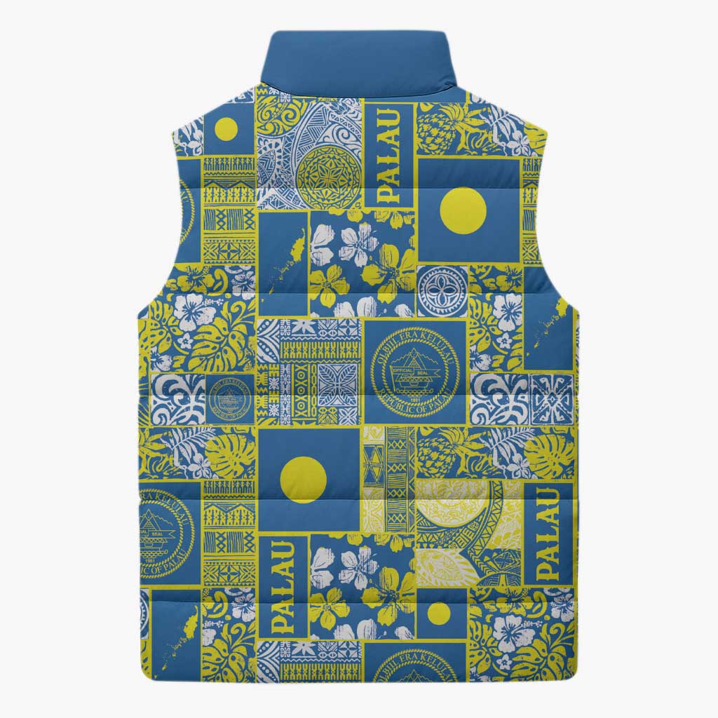 Palau Ungil Kurismas Sleeveless Puffer Jacket Pacific Patchwork Xmas Vibes LT9 - Polynesian Pride