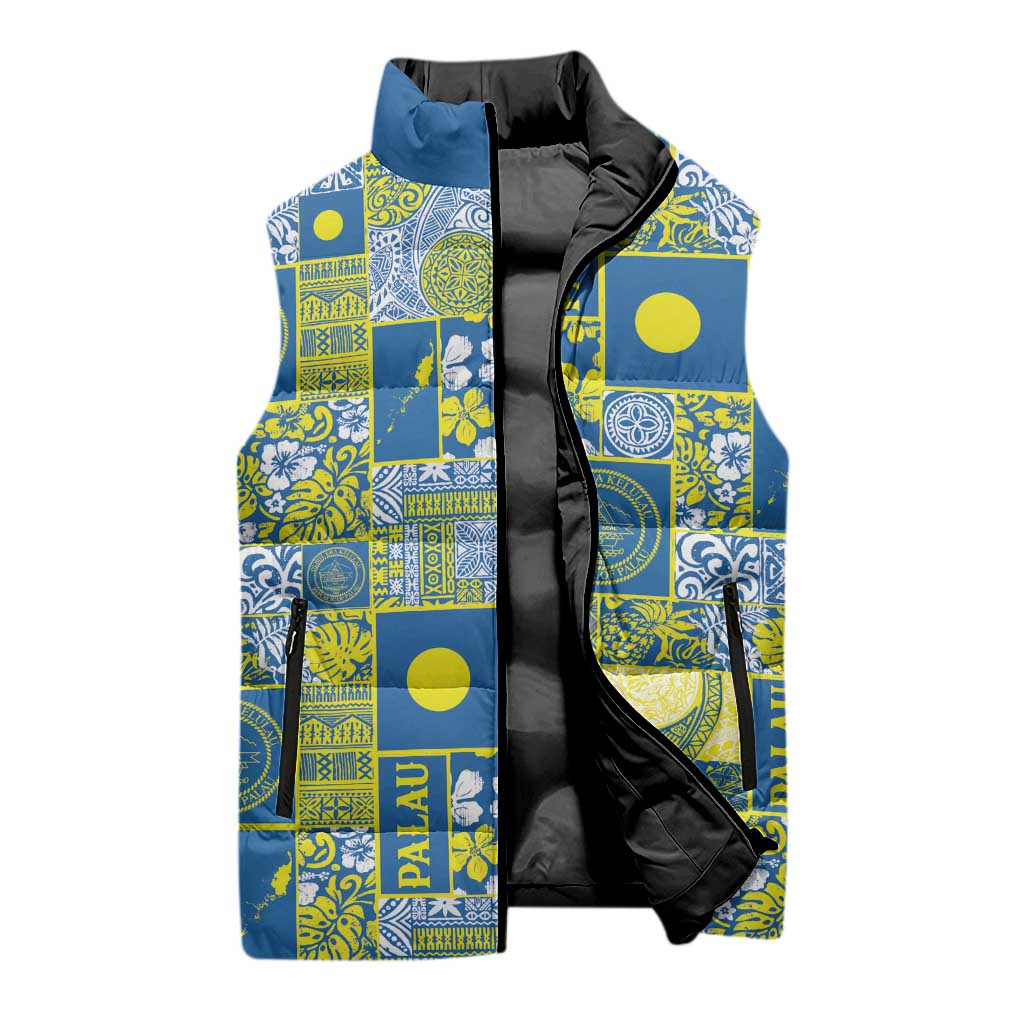 Palau Ungil Kurismas Sleeveless Puffer Jacket Pacific Patchwork Xmas Vibes LT9 - Polynesian Pride