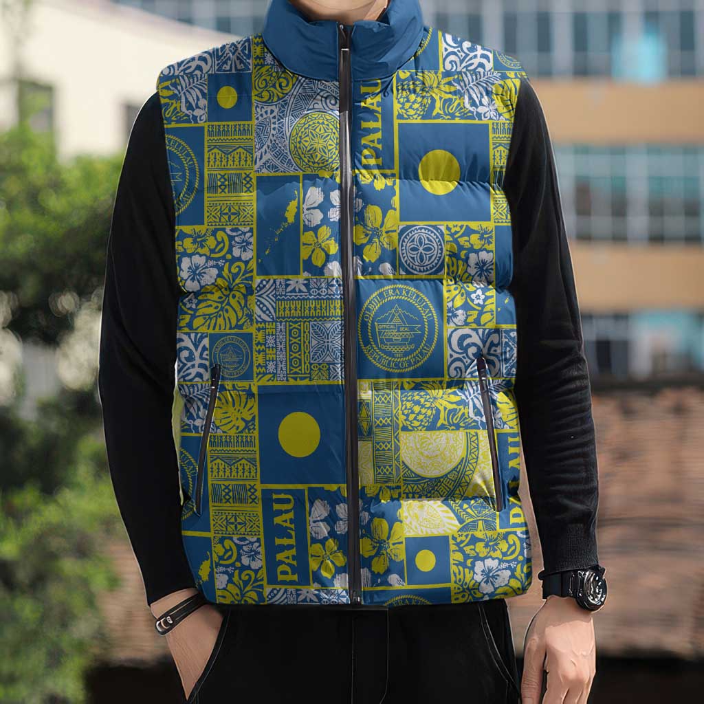 Palau Ungil Kurismas Sleeveless Puffer Jacket Pacific Patchwork Xmas Vibes LT9 - Polynesian Pride