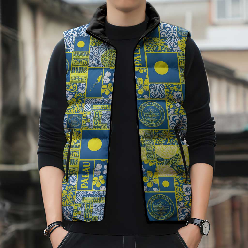Palau Ungil Kurismas Sleeveless Puffer Jacket Pacific Patchwork Xmas Vibes LT9 - Polynesian Pride