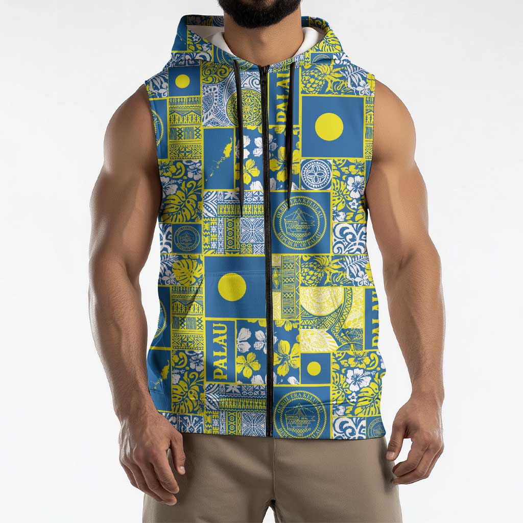 Palau Ungil Kurismas Sleeveless Zip Hoodie Pacific Patchwork Xmas Vibes LT9 - Polynesian Pride
