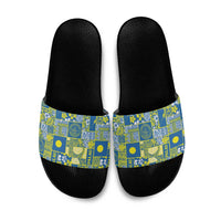 Palau Ungil Kurismas Slide Sandals Pacific Patchwork Xmas Vibes LT9 Green - Polynesian Pride