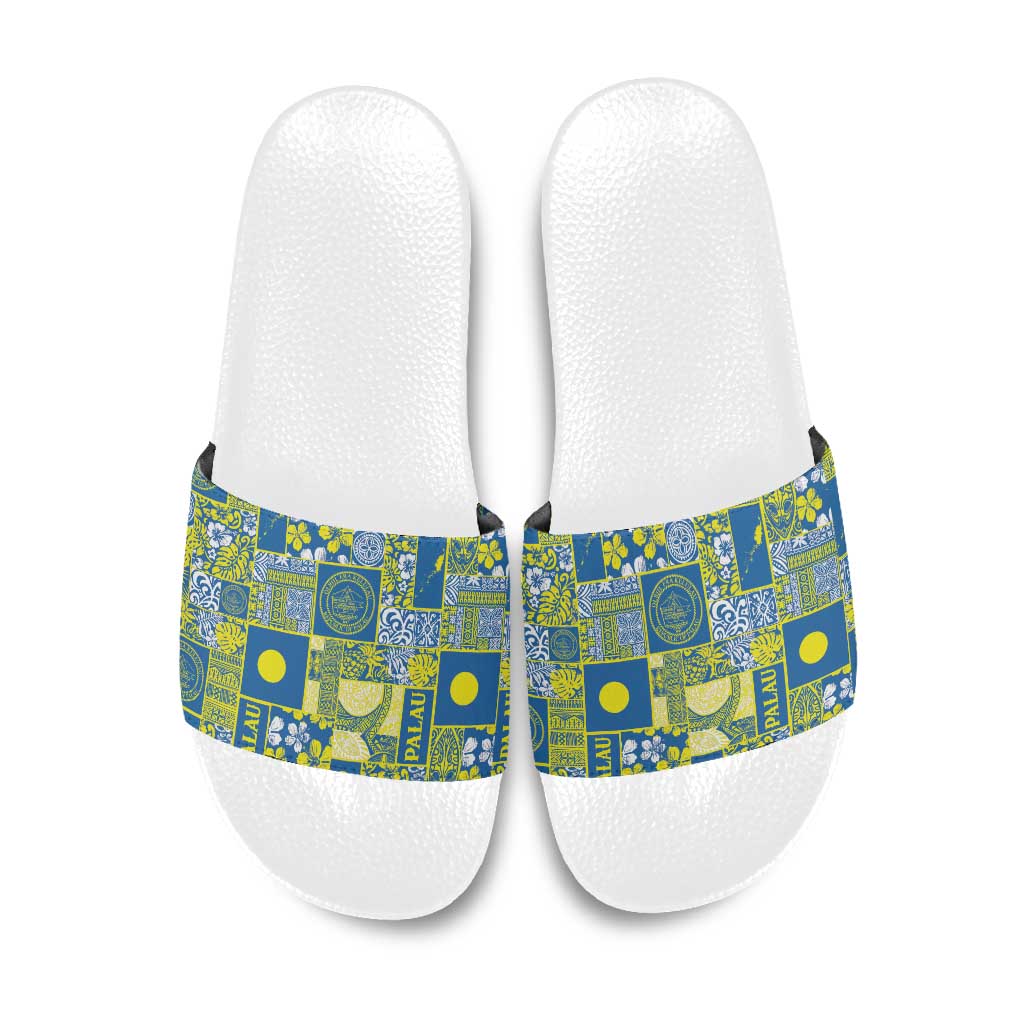 Palau Ungil Kurismas Slide Sandals Pacific Patchwork Xmas Vibes LT9 Green - Polynesian Pride