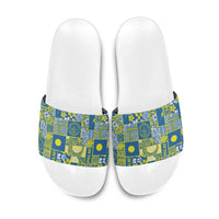 Palau Ungil Kurismas Slide Sandals Pacific Patchwork Xmas Vibes LT9 Green - Polynesian Pride