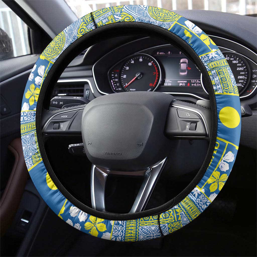 Palau Ungil Kurismas Steering Wheel Cover Pacific Patchwork Xmas Vibes LT9 - Polynesian Pride