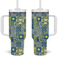 Palau Ungil Kurismas Tumbler With Handle Pacific Patchwork Xmas Vibes LT9 One Size: 40 oz Green - Polynesian Pride