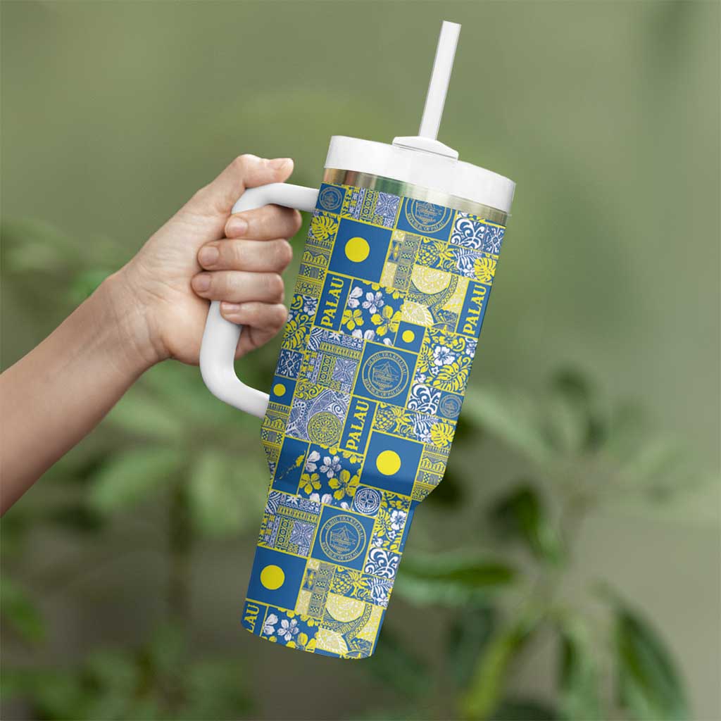 Palau Ungil Kurismas Tumbler With Handle Pacific Patchwork Xmas Vibes LT9 - Polynesian Pride