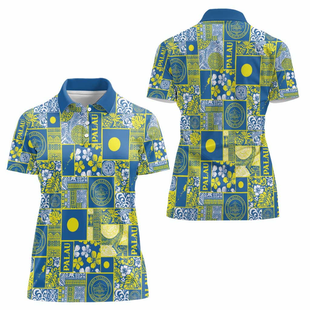 Palau Ungil Kurismas Women Polo Shirt Pacific Patchwork Xmas Vibes - Polynesian Pride