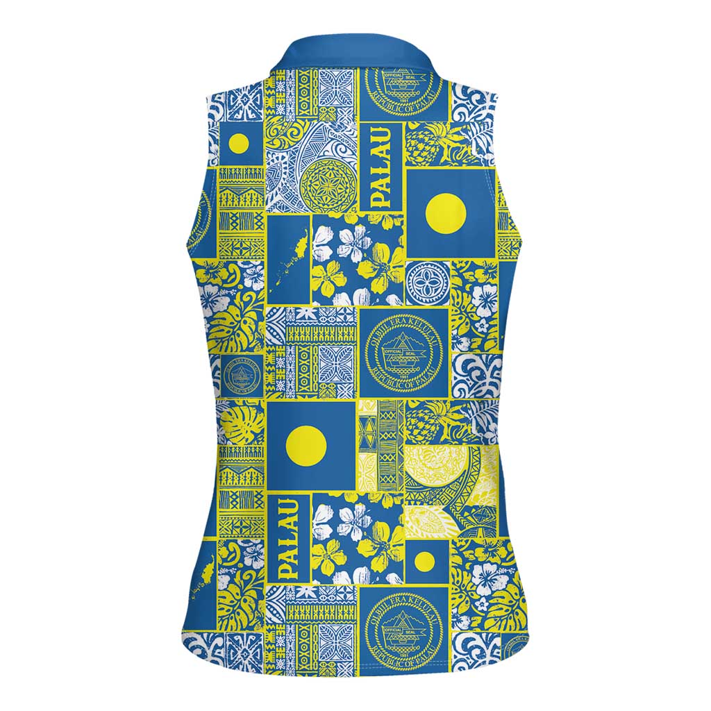 Palau Ungil Kurismas Women Sleeveless Polo Shirt Pacific Patchwork Xmas Vibes - Polynesian Pride