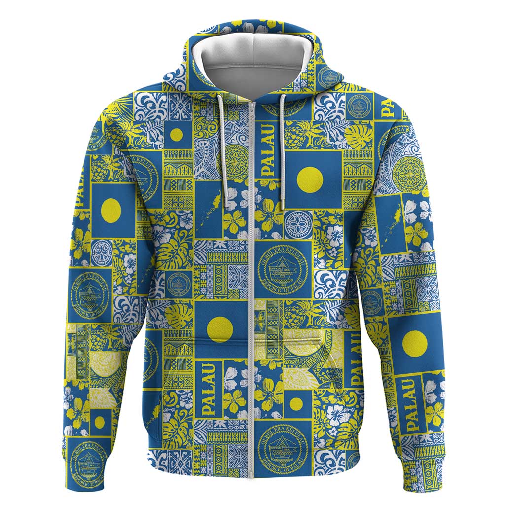 Palau Ungil Kurismas Zip Hoodie Pacific Patchwork Xmas Vibes - Polynesian Pride