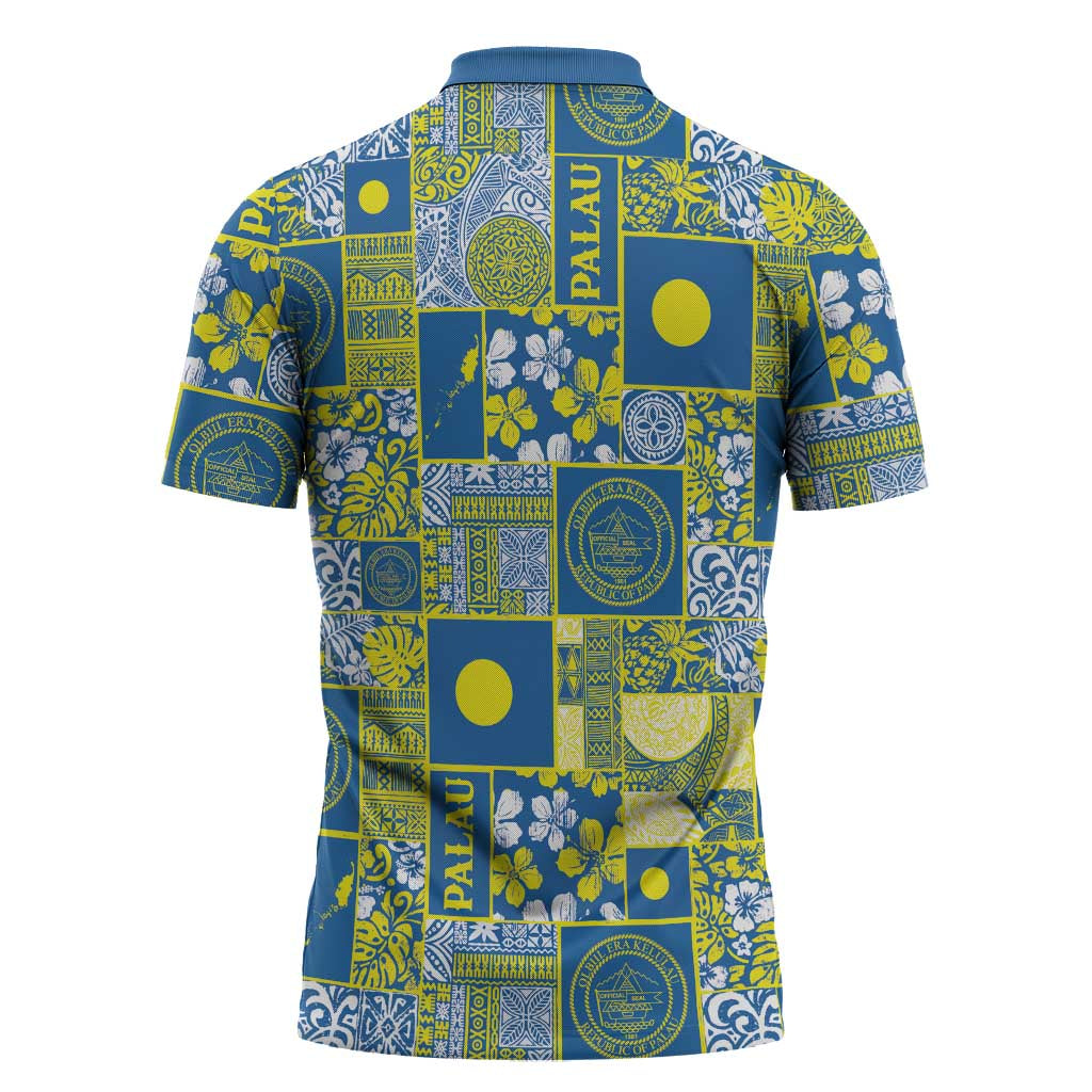 Palau Ungil Kurismas Zipper Polo Shirt Pacific Patchwork Xmas Vibes LT9 - Polynesian Pride