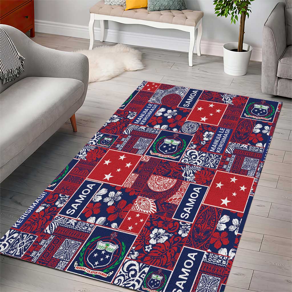 Red Samoa Manuia Le Kerisimasi Area Rug Pacific Patchwork Xmas Vibes LT9 - Polynesian Pride