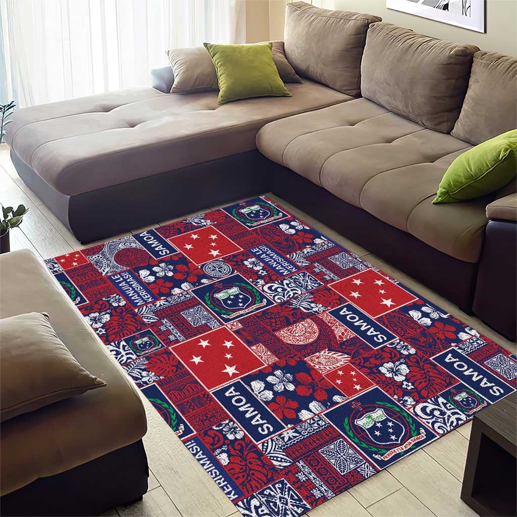 Red Samoa Manuia Le Kerisimasi Area Rug Pacific Patchwork Xmas Vibes LT9 - Polynesian Pride