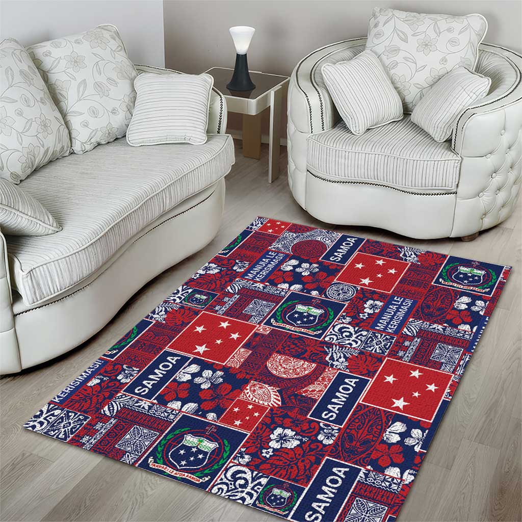 Red Samoa Manuia Le Kerisimasi Area Rug Pacific Patchwork Xmas Vibes LT9 - Polynesian Pride