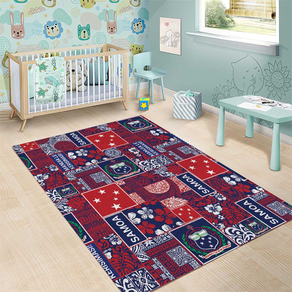 Red Samoa Manuia Le Kerisimasi Area Rug Pacific Patchwork Xmas Vibes LT9 - Polynesian Pride