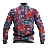 Red Samoa Manuia Le Kerisimasi Baseball Jacket Pacific Patchwork Xmas Vibes - Polynesian Pride