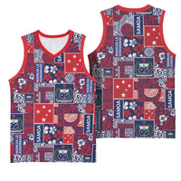 Red Samoa Manuia Le Kerisimasi Basketball Jersey Pacific Patchwork Xmas Vibes - Polynesian Pride