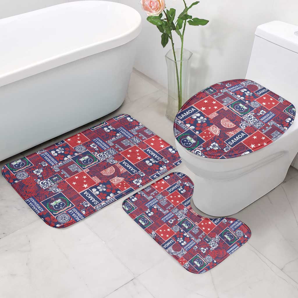 Red Samoa Manuia Le Kerisimasi Bathroom Set Pacific Patchwork Xmas Vibes - Polynesian Pride