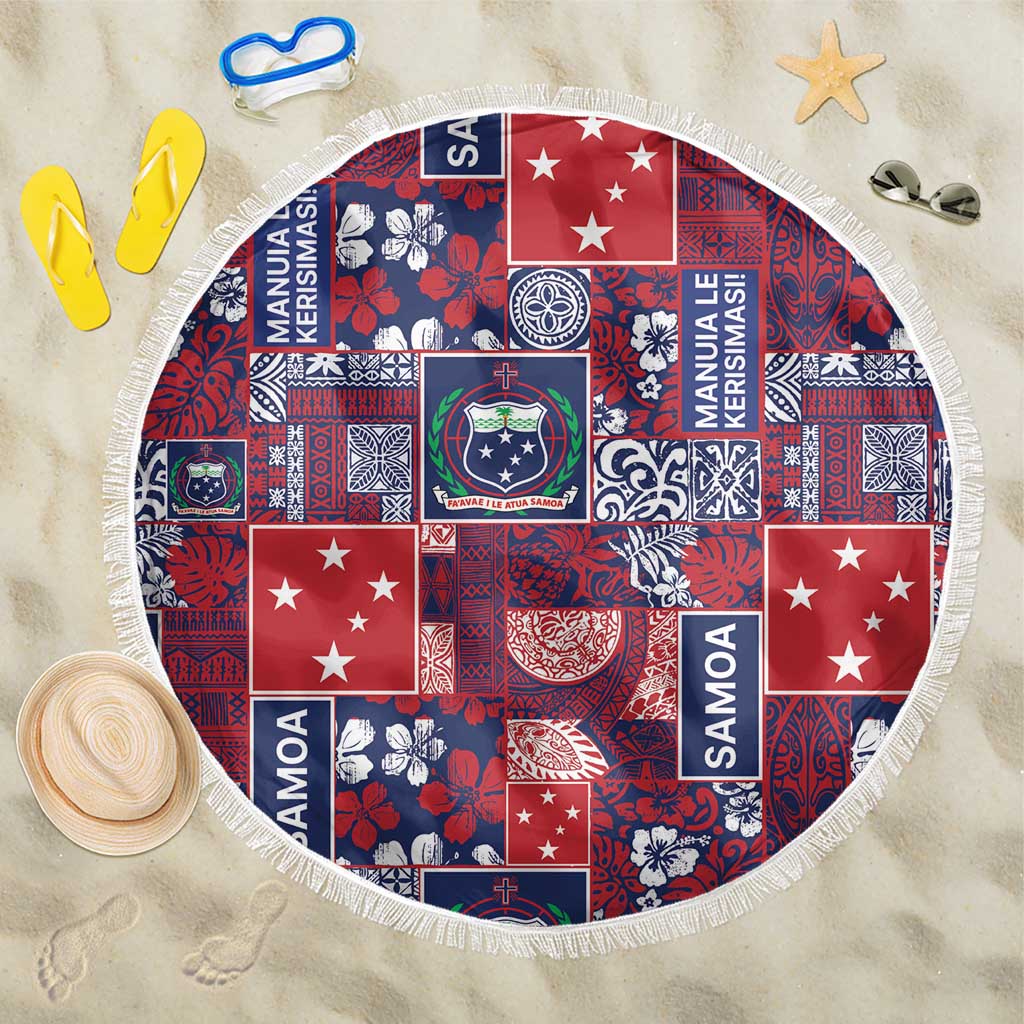 Red Samoa Manuia Le Kerisimasi Beach Blanket Pacific Patchwork Xmas Vibes LT9 One Size 150cm Red - Polynesian Pride