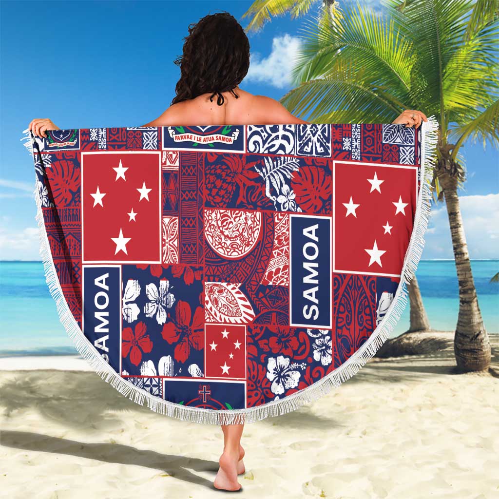 Red Samoa Manuia Le Kerisimasi Beach Blanket Pacific Patchwork Xmas Vibes LT9 - Polynesian Pride