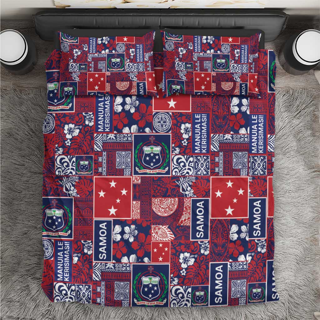 Red Samoa Manuia Le Kerisimasi Bedding Set Pacific Patchwork Xmas Vibes LT9 Red - Polynesian Pride
