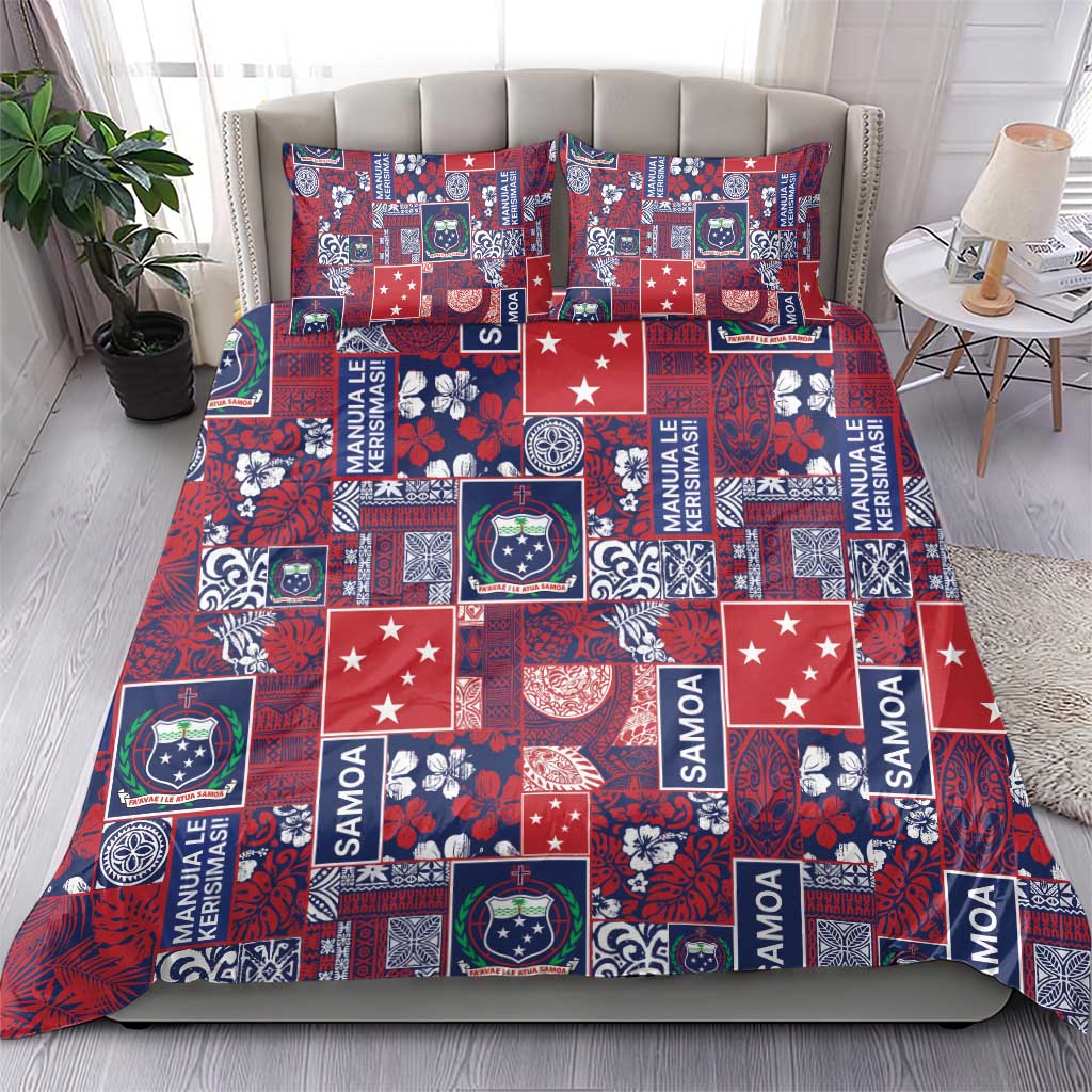 Red Samoa Manuia Le Kerisimasi Bedding Set Pacific Patchwork Xmas Vibes LT9 - Polynesian Pride