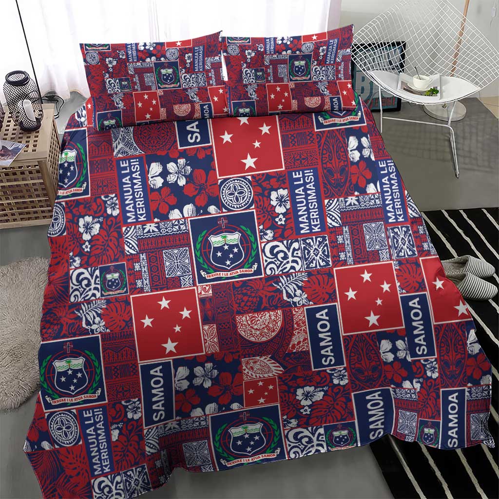 Red Samoa Manuia Le Kerisimasi Bedding Set Pacific Patchwork Xmas Vibes LT9 - Polynesian Pride