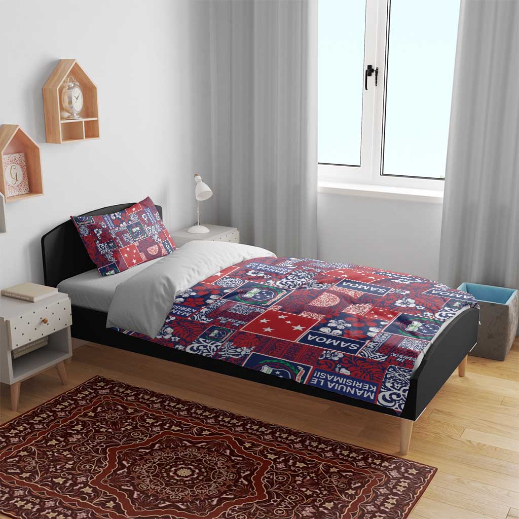 Red Samoa Manuia Le Kerisimasi Bedding Set Pacific Patchwork Xmas Vibes LT9 - Polynesian Pride
