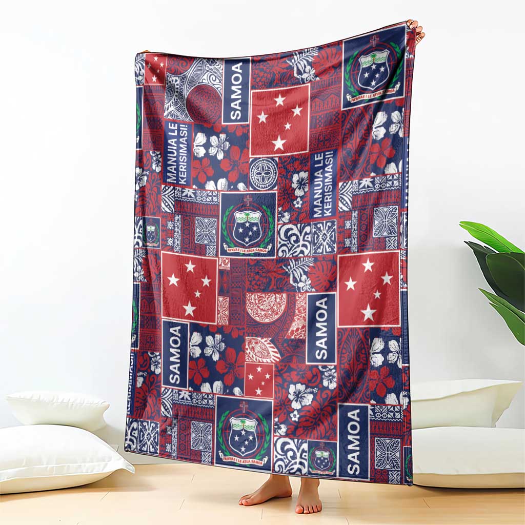 Red Samoa Manuia Le Kerisimasi Blanket Pacific Patchwork Xmas Vibes LT9 - Polynesian Pride