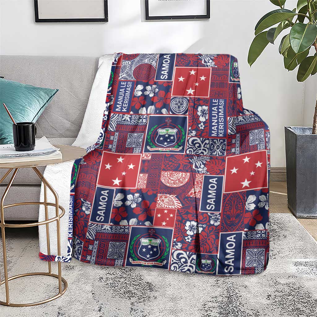 Red Samoa Manuia Le Kerisimasi Blanket Pacific Patchwork Xmas Vibes LT9 - Polynesian Pride
