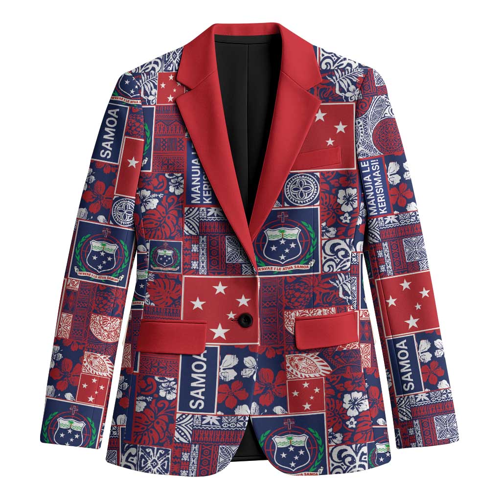 Red Samoa Manuia Le Kerisimasi Blazer Pacific Patchwork Xmas Vibes - Polynesian Pride