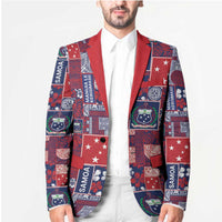 Red Samoa Manuia Le Kerisimasi Blazer Pacific Patchwork Xmas Vibes - Polynesian Pride