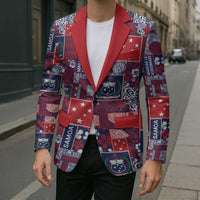 Red Samoa Manuia Le Kerisimasi Blazer Pacific Patchwork Xmas Vibes - Polynesian Pride