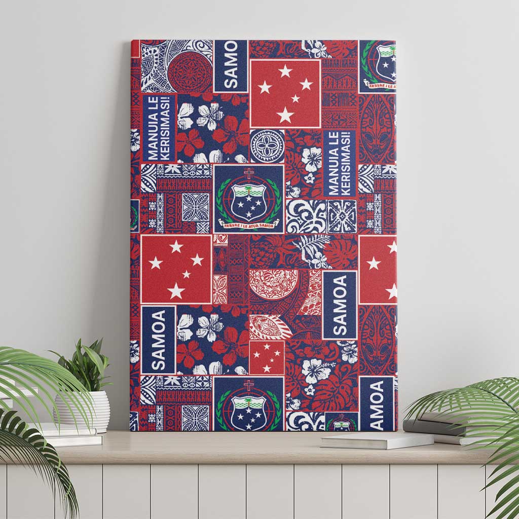 Red Samoa Manuia Le Kerisimasi Canvas Wall Art Pacific Patchwork Xmas Vibes LT9 - Polynesian Pride