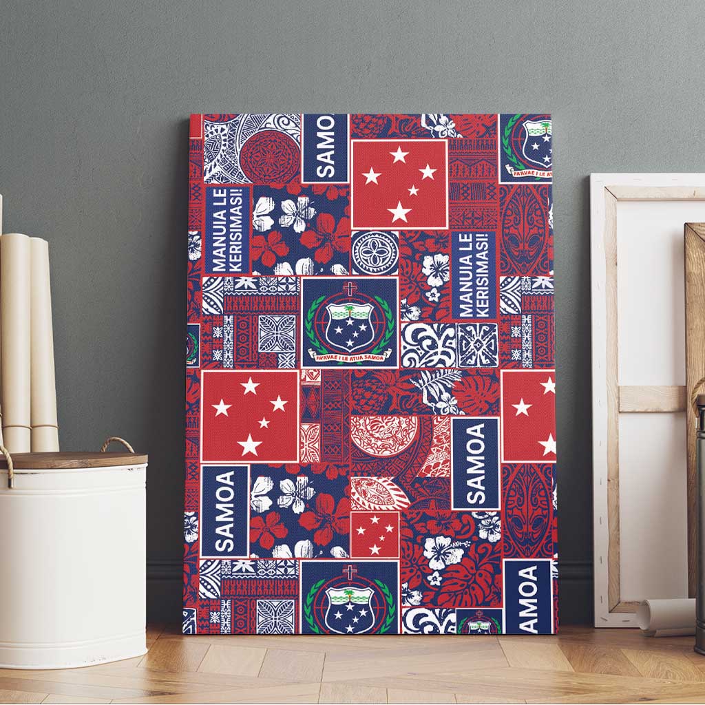 Red Samoa Manuia Le Kerisimasi Canvas Wall Art Pacific Patchwork Xmas Vibes LT9 - Polynesian Pride