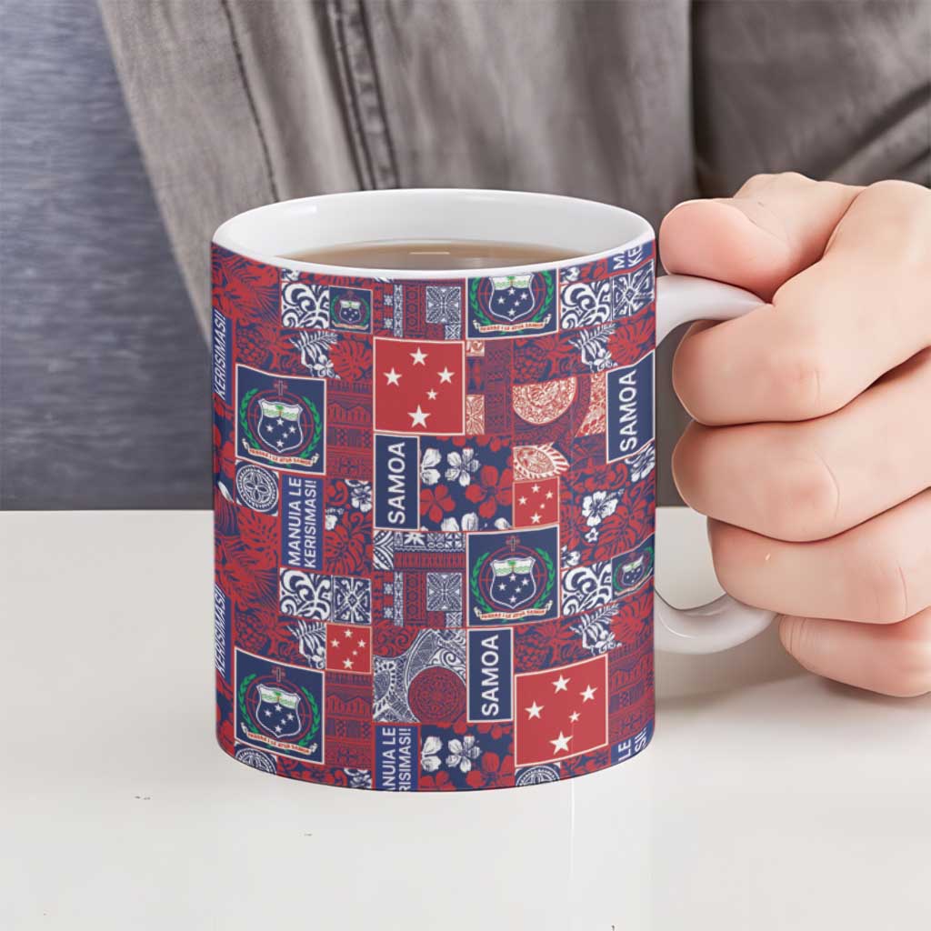 Red Samoa Manuia Le Kerisimasi Ceramic Mug Pacific Patchwork Xmas Vibes - Polynesian Pride