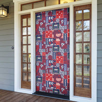 Red Samoa Manuia Le Kerisimasi Door Cover Pacific Patchwork Xmas Vibes - Polynesian Pride