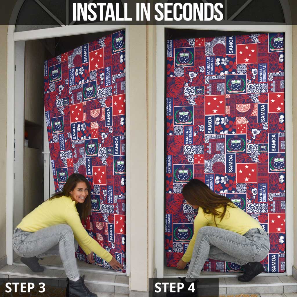 Red Samoa Manuia Le Kerisimasi Door Cover Pacific Patchwork Xmas Vibes - Polynesian Pride