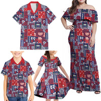 Red Samoa Manuia Le Kerisimasi Family Matching Off Shoulder Maxi Dress and Hawaiian Shirt Pacific Patchwork Xmas Vibes LT9 - Polynesian Pride